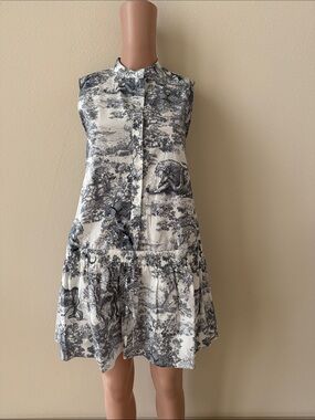 Sleeveless Black & White Toile-Print Mini Dress